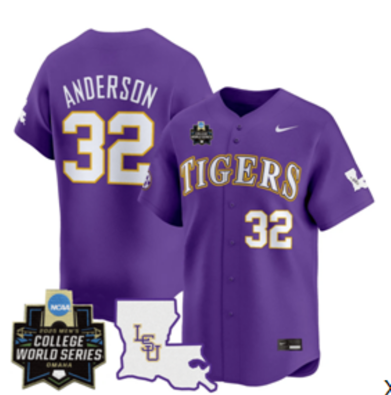 Men LSU Tigers #32 Anderson purple Nike 2025 NCAA Jersey